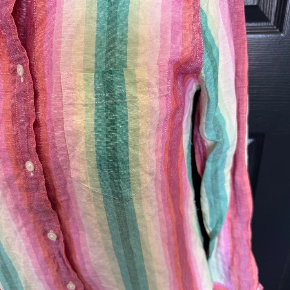 J Crew Linen Blend Classic Fit Boy Shirt in Rainbow Stripe Size 4